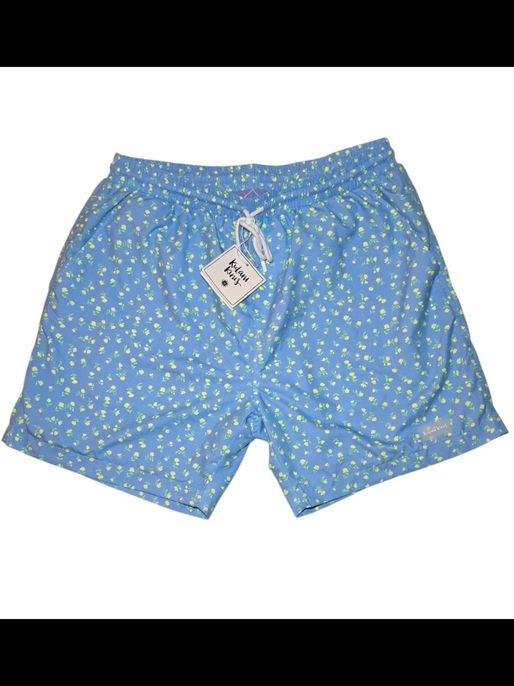 NWT Kulani Kinis Men's Blue Lemon Bloom Swim Trunks Shorts Size L